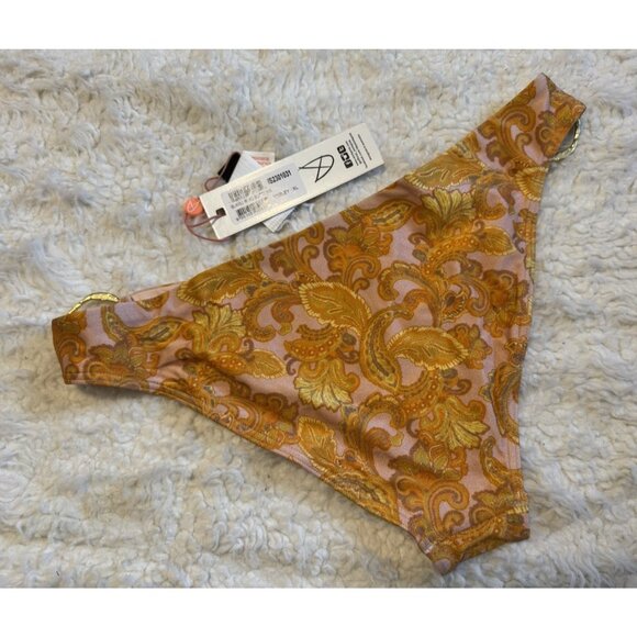 MinkPink Blaisse Bikini Bottom Swim XL Pink Orange Paisley Gold O Ring NEW - Picture 5 of 8